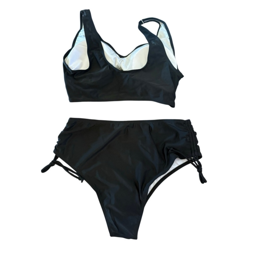 Halara Black Bikini Set - Twist Front Top & Ruched Tie Bottoms - Picture 3 of 5